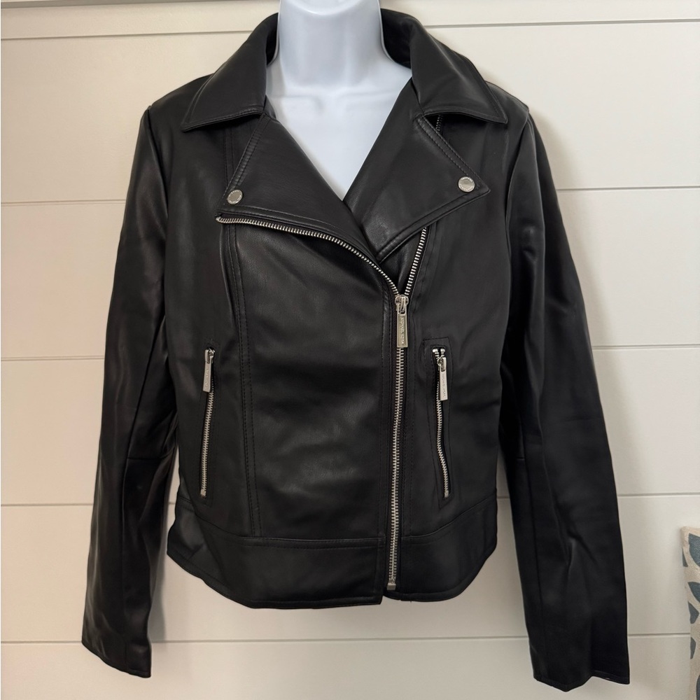 Michael Kors Black Leather Moto Jacket Asymmetrical Zipper, Women’s S